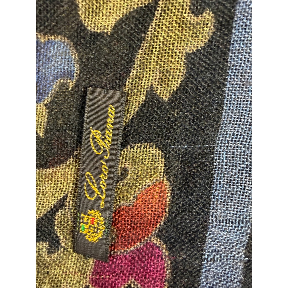 Vintage Loro Piana Cashmere Silk Shawl 55x55 Black Floral Fringe READ - Picture 11 of 12